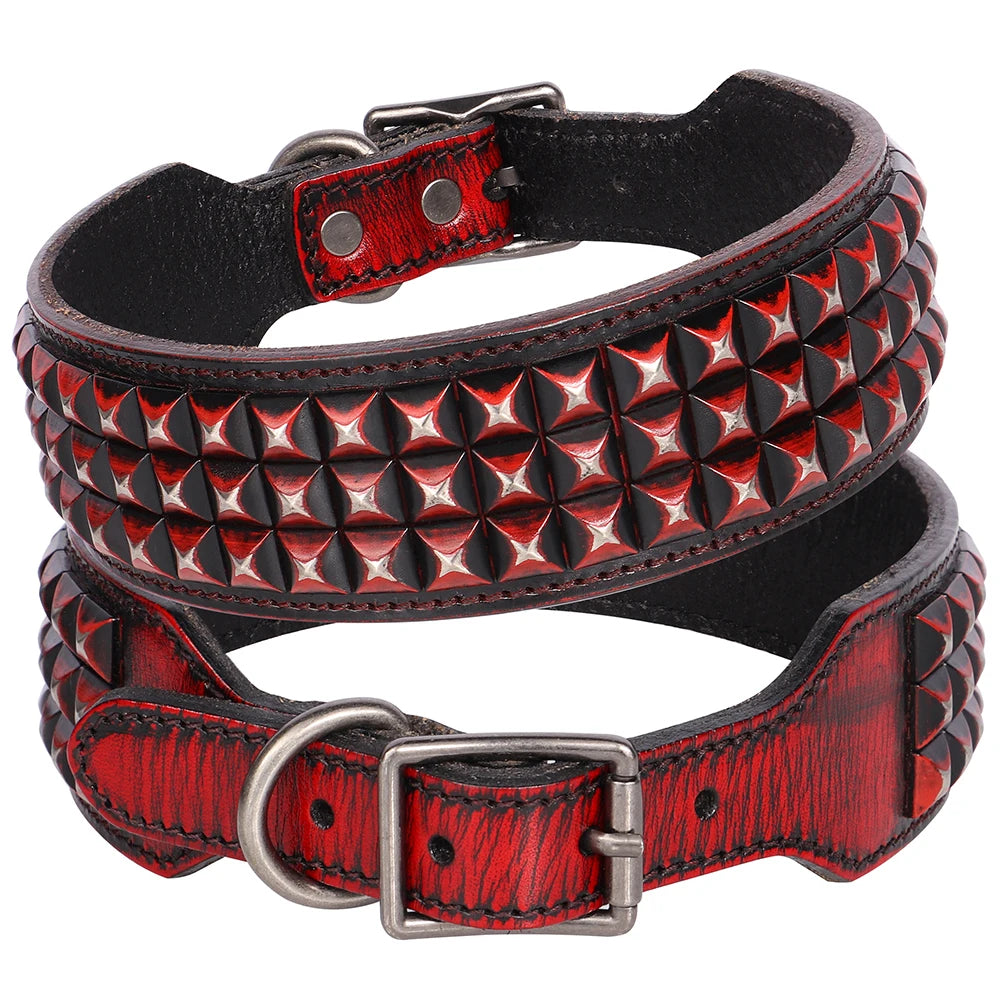 💎 Leather Dog Collar 🐶 Wide Rivet Design for Medium & Large Dogs