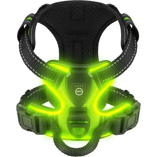 LED light up adjustable no pull dog harness rechargeable vest for safe night walking

