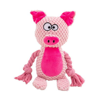 Cartoon Animal Plush Dog Toy 🐾 Squeaky Rope Chew Toy for Small Dogs & Puppies