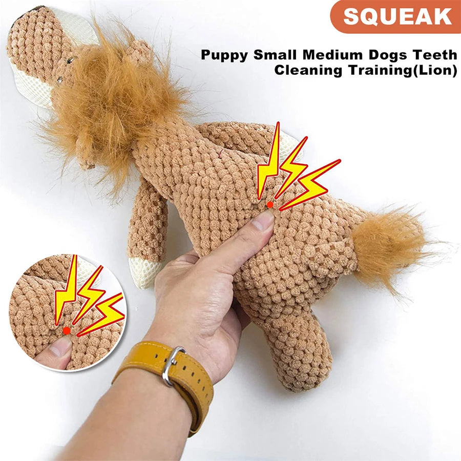 Large Squeaky Dog Plush Toy 🐾 Durable Lion, Wolf & Elephant Chew Toy for Strong Chewers