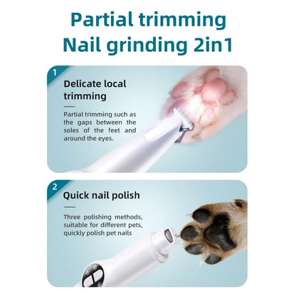 🐾 LED Pet Nail Grinder 🌟 3-Speed Rechargeable Nail Trimmer for Dogs & Cats
