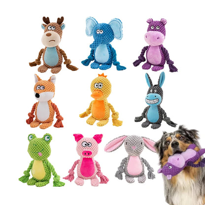 Cartoon Animal Plush Dog Toy 🐾 Squeaky Rope Chew Toy for Small Dogs & Puppies