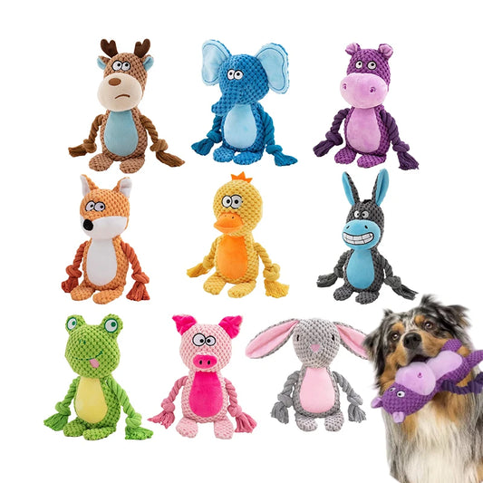 Cartoon Animal Plush Dog Toy 🐾 Squeaky Rope Chew Toy for Small Dogs & Puppies