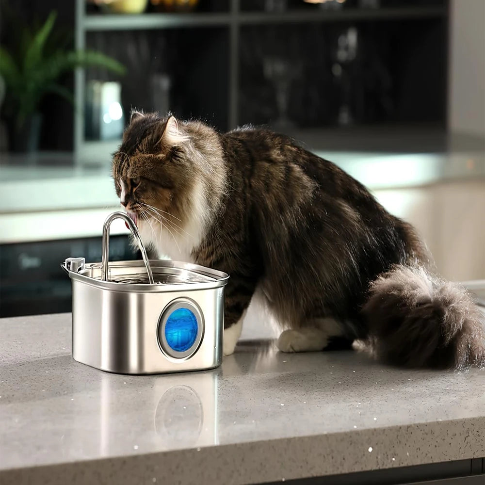 Stainless Steel Pet Water Fountain 3.2L Dispenser Bowl
