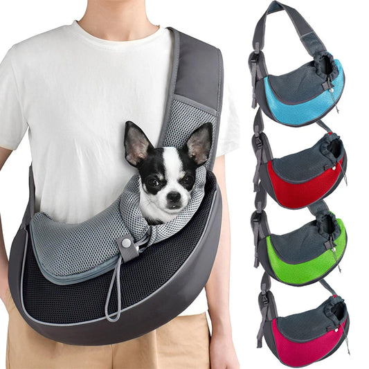 Breathable mesh pet carrier sling bag for cats and small dogs in crossbody style