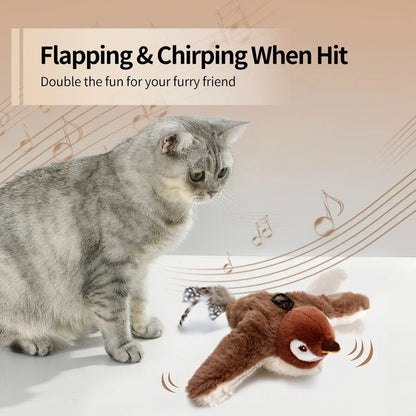 Interactive plush bird cat toy with chirping sounds and catnip