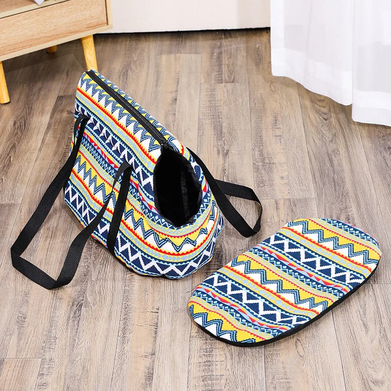 Retro style pet shoulder carrier bag for cats and dogs, breathable travel tote