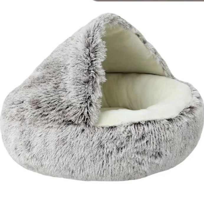Winter Plush Cat Bed Semi-Enclosed Cozy Nest for Cats