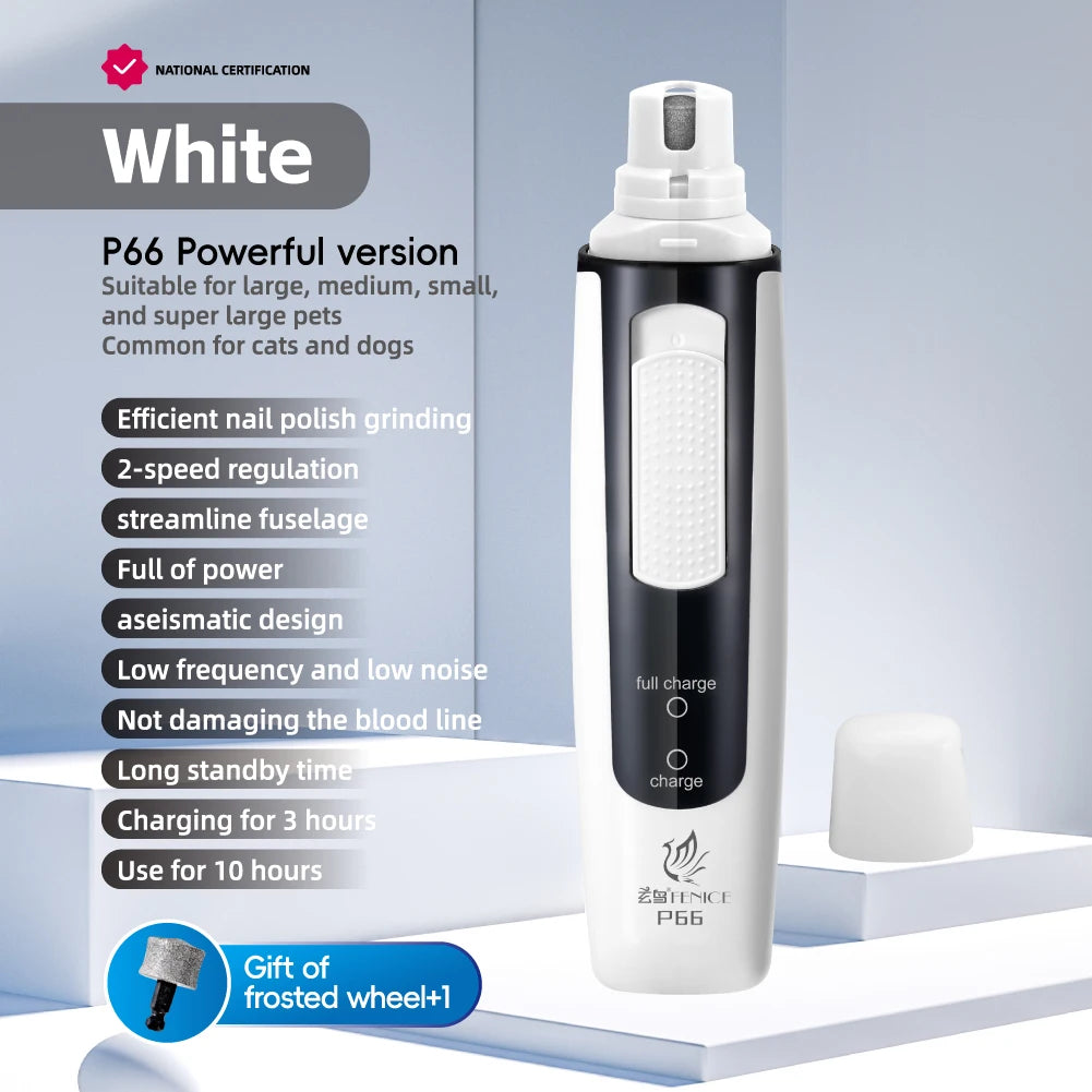 🔇 Electric Pet Nail Grinder 🐾 Rechargeable & Quiet with Diamond Head (P66)