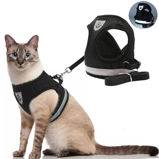 Adjustable breathable reflective harness and leash set for cats and small dogs
