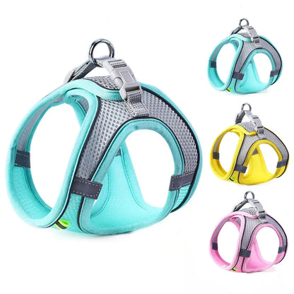 Reflective breathable pet harness vest with adjustable straps for small and medium dogs and cats outdoor walking
