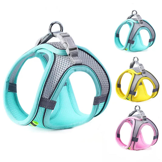 Reflective breathable pet harness vest with adjustable straps for small and medium dogs and cats outdoor walking
