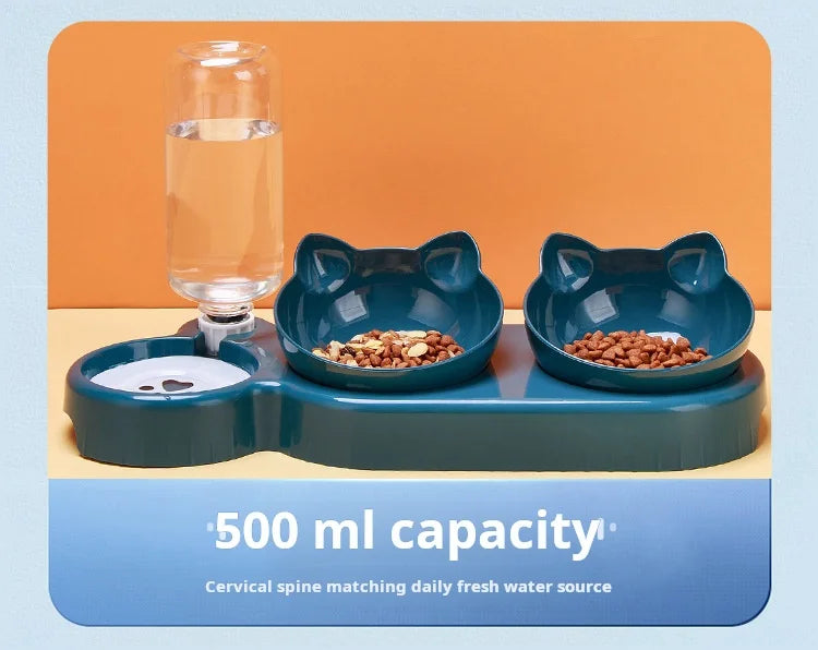 🐾 Tilted Cat Bowl Set with Gravity Water Feeder | 3-in-1 Pet Feeding Station 🐾