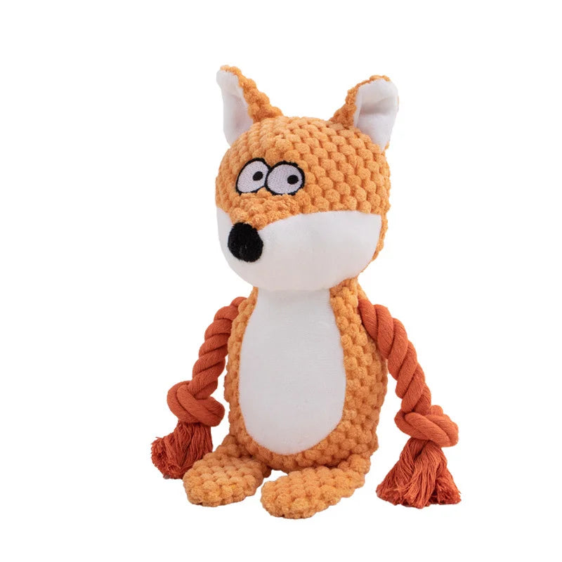 Cartoon Animal Plush Dog Toy 🐾 Squeaky Rope Chew Toy for Small Dogs & Puppies