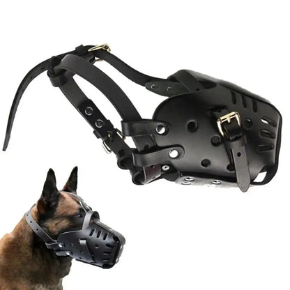 🦴 Leather Dog Muzzle 👨‍✈️Anti-Bite Training Cage for German Shepherd & Large Dogs