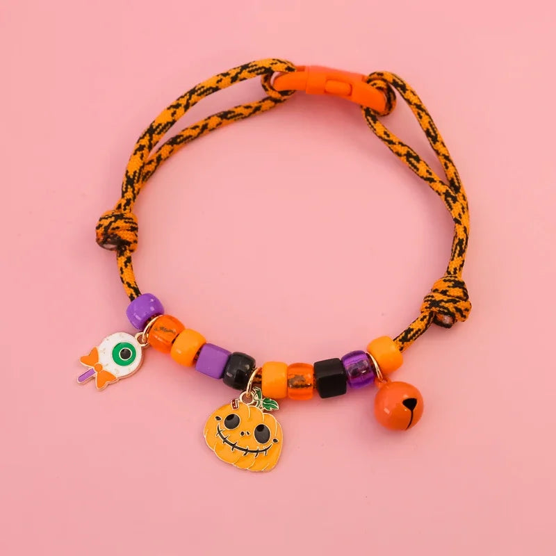 🎃 Halloween Beaded Pet Collar 🎀 Cute Festive Bell Necklace for Cats & Dogs