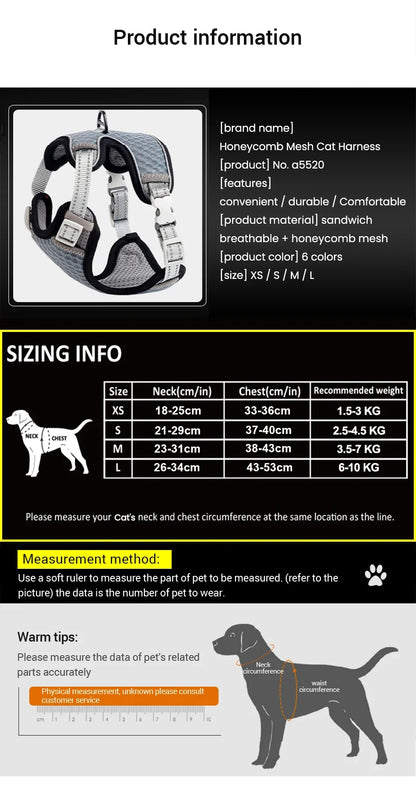 🐱 Cat Harness & Leash Set 🐾 Adjustable & Escape-Proof Design