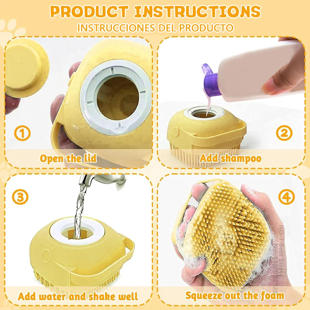 🛁 Silicone Dog Bath Brush – Pet Shampoo Scrubber & Grooming Comb 🐾