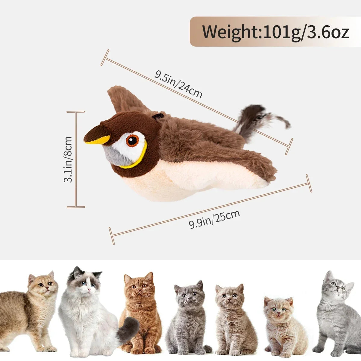 Flapping Bird Cat Toy with Real Sounds & Catnip Fun