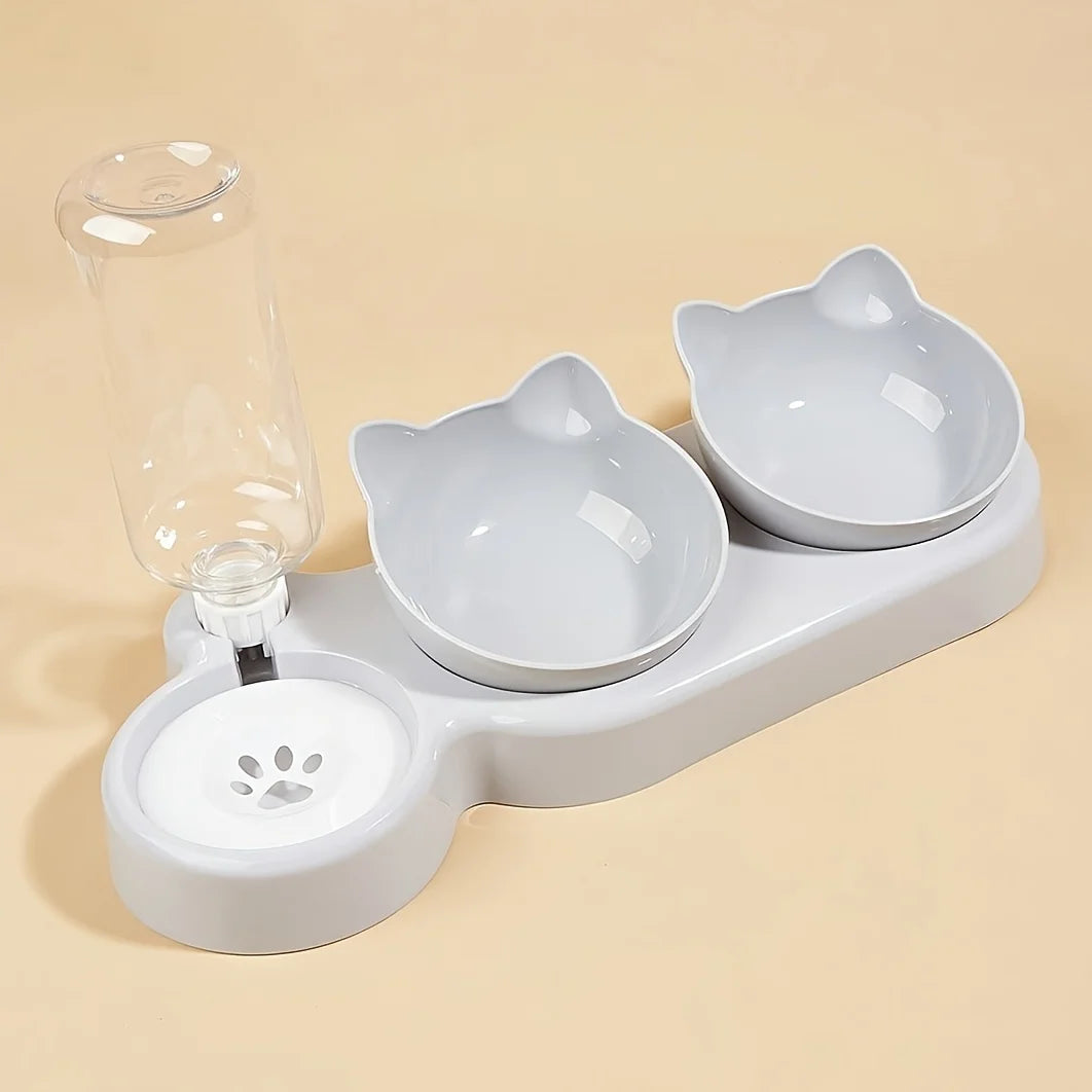 🐾 Tilted Cat Bowl Set with Gravity Water Feeder | 3-in-1 Pet Feeding Station 🐾