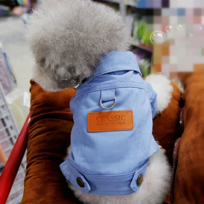 🧥 Dog Denim Jacket 🌼 Spring Vest with Leash Ring for Small Pets