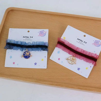 🌙 Moon Charm Cat Collar 🌟 Lace Adjustable Necklace for Cats & Small Dogs