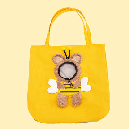 👜 Pet Canvas Travel Tote – Cute Breathable Carrier for Cats & Small Dogs