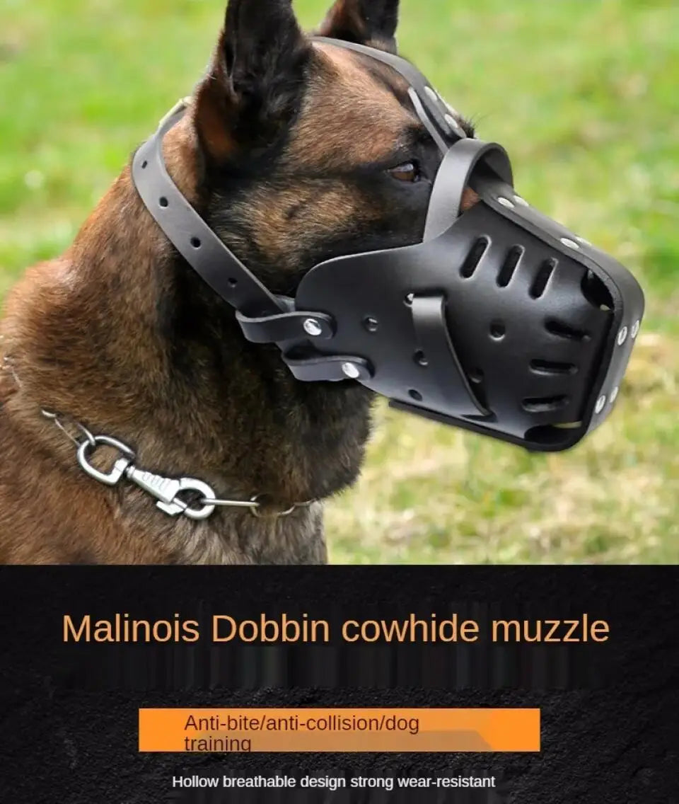 🦴 Leather Dog Muzzle 👨‍✈️Anti-Bite Training Cage for German Shepherd & Large Dogs