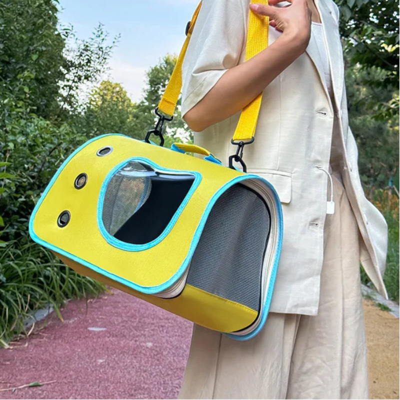 Foldable breathable pet carrier bag for cats and small dogs with shoulder strap