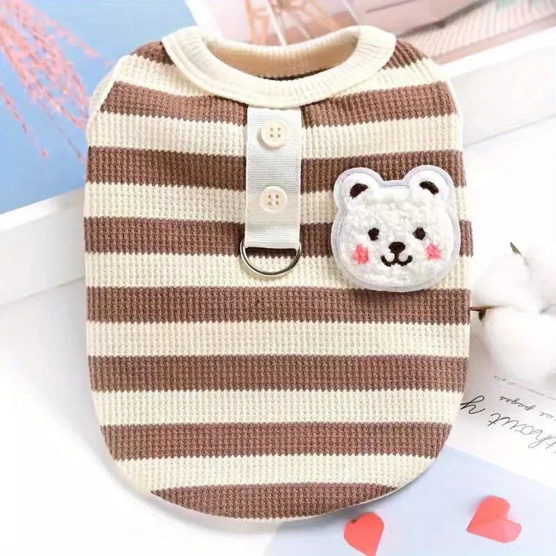 🐶 Striped Dog T-Shirt 🐾 Summer Vest with Built-in Leash Ring for Small Pets