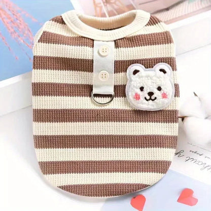 🐶 Striped Dog T-Shirt 🐾 Summer Vest with Built-in Leash Ring for Small Pets