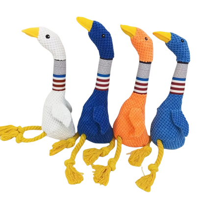 Interactive White Goose Dog Toy 🪿 – Long-Necked Plush Squeaky Chew Toy for Dogs