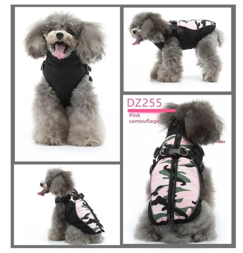 🧥 Winter Dog Jacket 🌟 Reflective Harness Coat with Zipper for Small Pets
