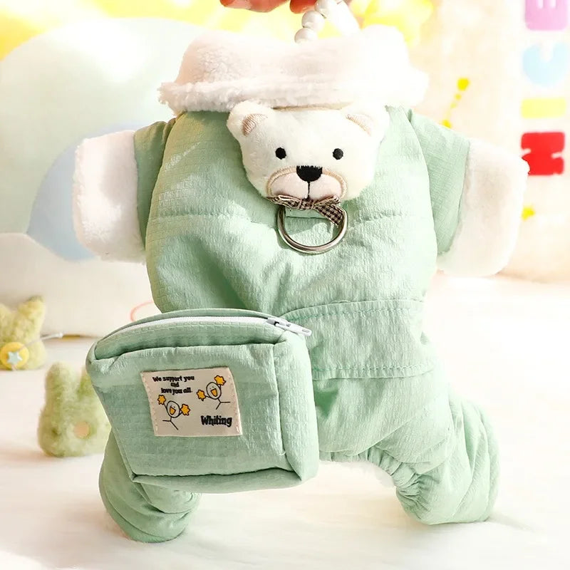 🧸 Cozy Teddy Bear Dog Jumpsuit ❄️ Warm Winter Pet Outfit with Mini Backpack