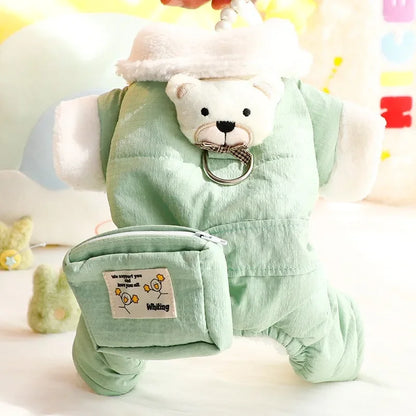 🧸 Cozy Teddy Bear Dog Jumpsuit ❄️ Warm Winter Pet Outfit with Mini Backpack