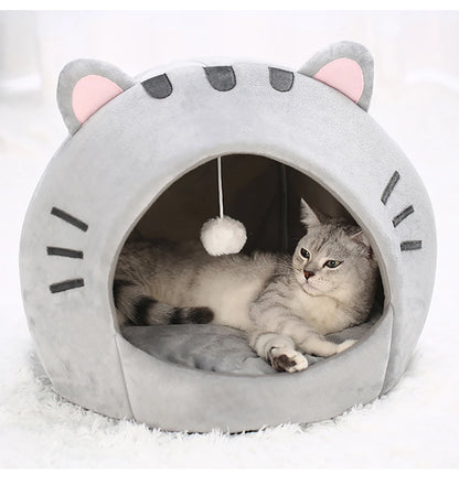 🐾 Super Soft Cat Cave Bed – Warm Semi 🧺 Covered Cotton Nest for Kittens & Small Pets