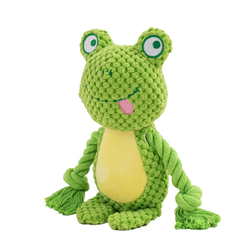 Cartoon Animal Plush Dog Toy 🐾 Squeaky Rope Chew Toy for Small Dogs & Puppies