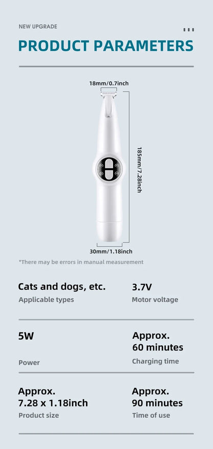 🐾 LED Pet Nail Grinder 🌟 3-Speed Rechargeable Nail Trimmer for Dogs & Cats