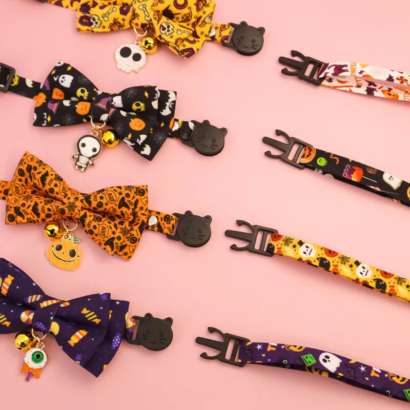 Halloween Pet Bow Tie Collar 🎃 Adjustable Cat & Dog Charm Collar 🐾