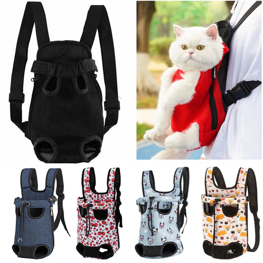 Adjustable cat carrier backpack with double shoulder straps and breathable mesh
