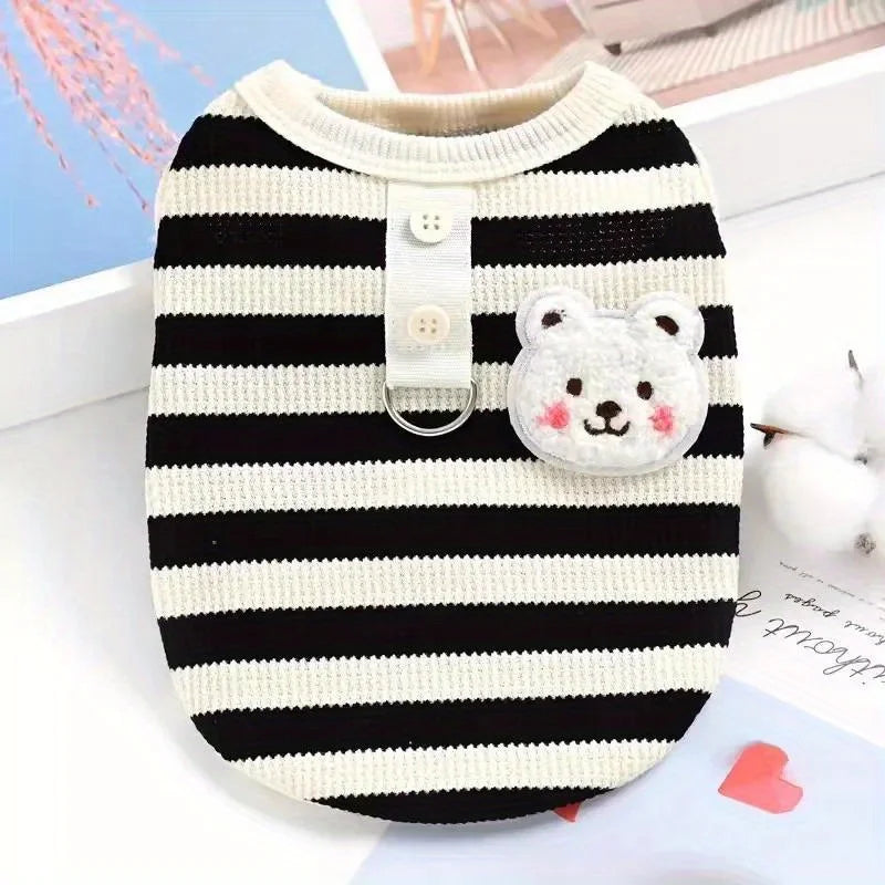 🐶 Striped Dog T-Shirt 🐾 Summer Vest with Built-in Leash Ring for Small Pets