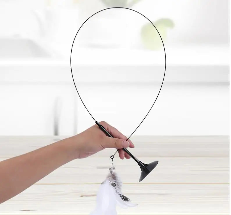 🐾 Feather Cat Toy 🎣 Interactive Wand with Suction Base