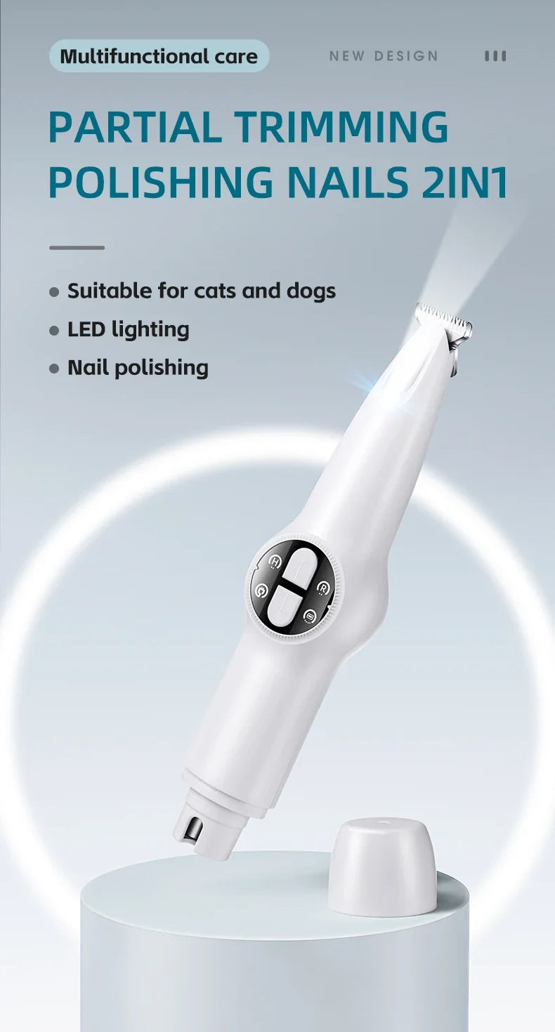 🐾 LED Pet Nail Grinder 🌟 3-Speed Rechargeable Nail Trimmer for Dogs & Cats