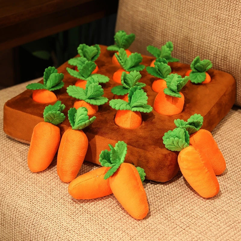 Plush Carrot Dog Toy 2-in-1 Puzzle & Nosework Game Mat