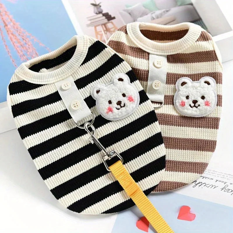 🐶 Striped Dog T-Shirt 🐾 Summer Vest with Built-in Leash Ring for Small Pets