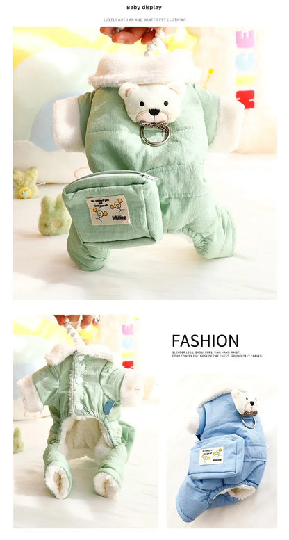 🧸 Cozy Teddy Bear Dog Jumpsuit ❄️ Warm Winter Pet Outfit with Mini Backpack