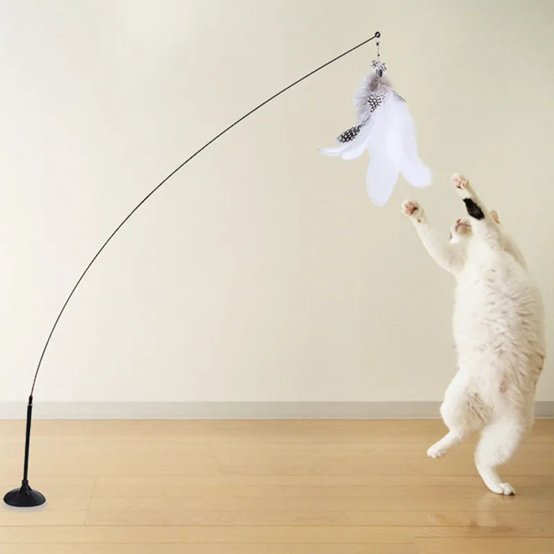 🐾 Feather Cat Toy 🎣 Interactive Wand with Suction Base