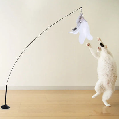 🐾 Feather Cat Toy 🎣 Interactive Wand with Suction Base