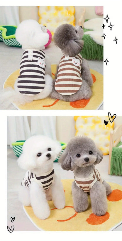 🐶 Striped Dog T-Shirt 🐾 Summer Vest with Built-in Leash Ring for Small Pets