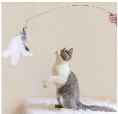 🐾 Feather Cat Toy 🎣 Interactive Wand with Suction Base
